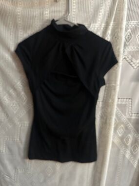 Papaya Black Mock Neck Cap Sleeve Top with Front Drape